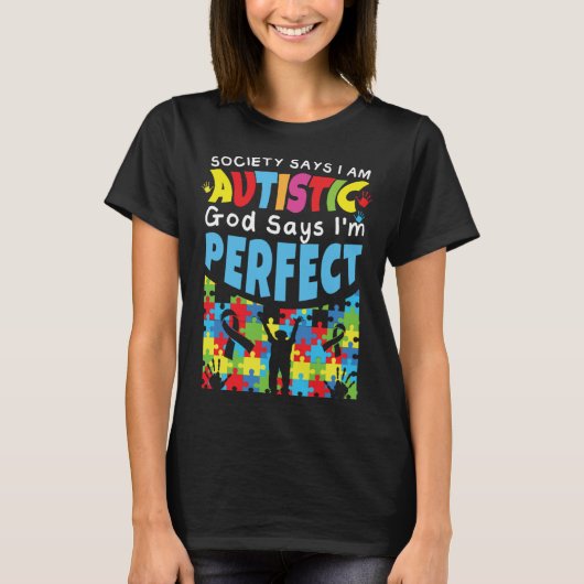 God Says Perfect Colorful Puzzle Autism Awareness T-Shirt (Vorderseite)
