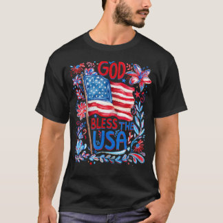 God segne die USA Florale patriotische 4. Juli T-Shirt