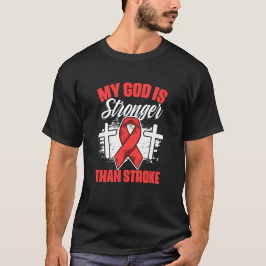 God Stronger Stroke Survivor Red Ribbon Stroke Awa T-Shirt (Vorderseite)