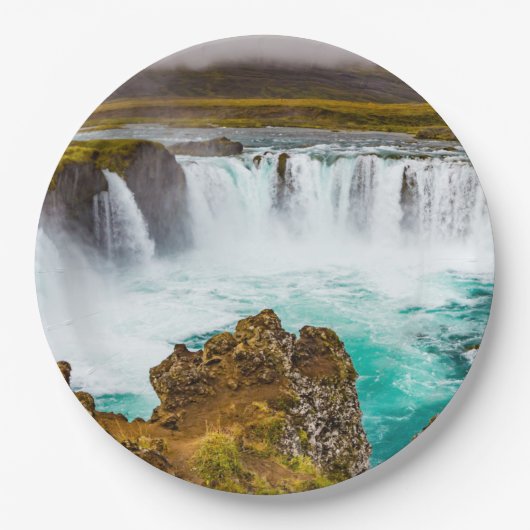 Godafoss Wasserfall, Island Pappteller (Vorderseite)