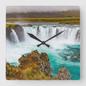 Godafoss Wasserfall, Island Quadratische Wanduhr (Vorderseite)