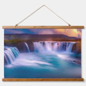 Godafoss Wasserfall, Island Schöne Landschaft Wandteppich Mit Holzrahmen (Vorne)