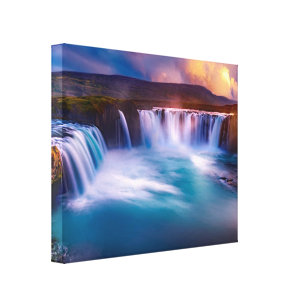 Godafoss Wasserfall Island Stretched Canvas Print Leinwanddruck