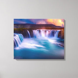 Godafoss Wasserfall Island Stretched Canvas Print Leinwanddruck