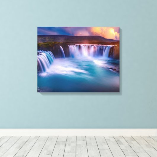 Godafoss Wasserfall Island Stretched Canvas Print Leinwanddruck (Insitu (Holzboden))