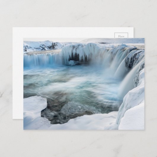 Godafoss Wasserfall, Winter, Island 2 Postkarte (Vorne/Hinten)