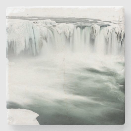 Godafoss Wasserfall, Winter, Island Steinuntersetzer (Vorderseite)