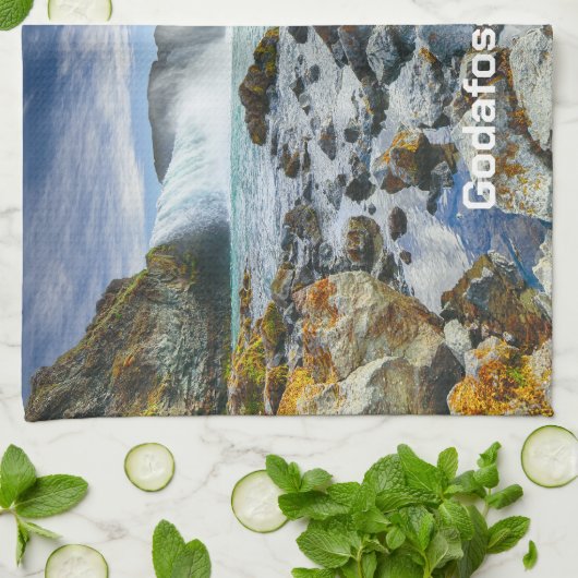 Godafoss-Wasserfälle im benutzerdefinierten Text, Geschirrtuch (Gefaltet)