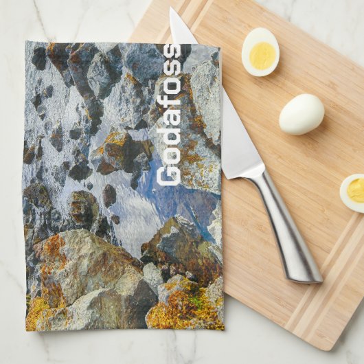 Godafoss-Wasserfälle im benutzerdefinierten Text,  Geschirrtuch (Viertel Falte)