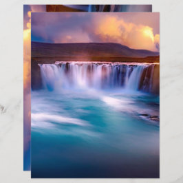 Goðafoss Waterfall Island Scrapbook Paper