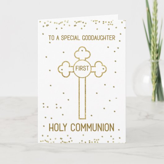 Goddaughter First Holy Communion Gold Look Cross Karte (Vorderseite)