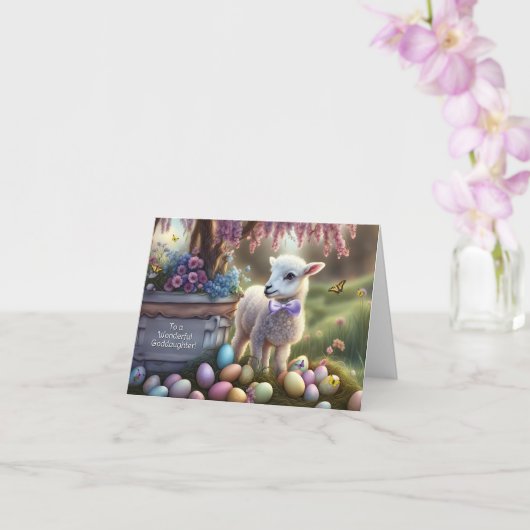 Goddaughter Happy Easter with Cute Lamb and Easter Karte (Orchidee)