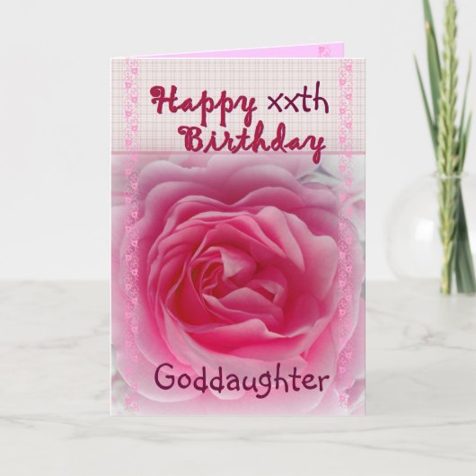 GODDAUGHTER - Happy xxth Birthday - Pink Rose Karte (Vorderseite)