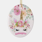 GODDAUGHTER Pink Gold Glitzer Blume Einhorn Gesich Keramik Ornament (Rechts)