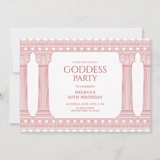 Goddess Birthday Party mit rosa Tempel Einladung (Vorderseite)