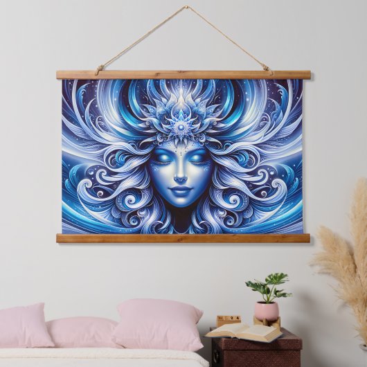 Goddess Celestial Blue Head Januar - Wandteppich Mit Holzrahmen (Schlafzimmer)