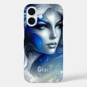 Goddess Celestial White Blue Head Februar - iPhone 16 Hülle