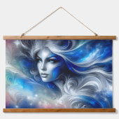 Goddess Celestial White Blue Head Februar - Wandteppich Mit Holzrahmen (Vorne)