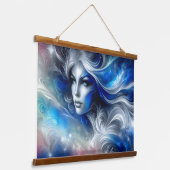 Goddess Celestial White Blue Head Februar - Wandteppich Mit Holzrahmen (Gewinkelt)