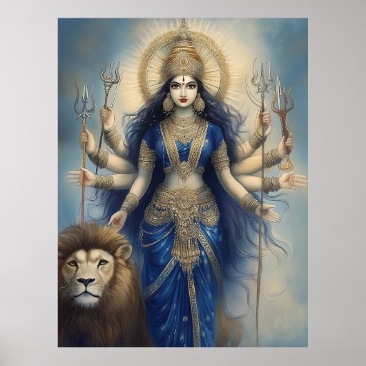 Goddess Durga mit Lion Divine Hindu Portrait Post Poster (Vorne)