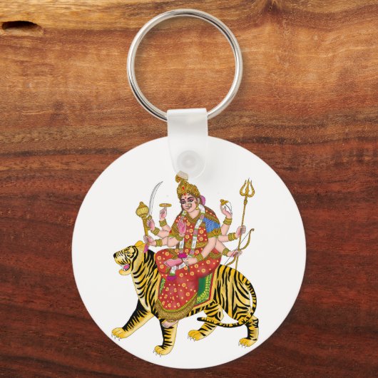 Goddess Durga Round Schlüsselanhänger | Hindu Maa (Vorderseite)