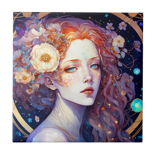 Goddess Fantasy Art Keramik Tile Fliese (Vorderseite)
