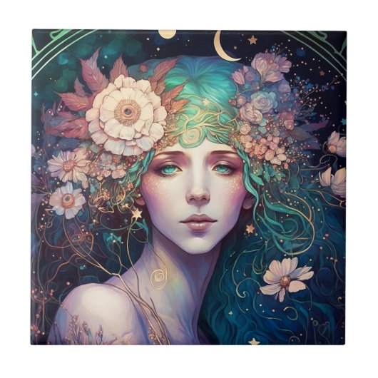 Goddess Fantasy Art Keramik Tile Fliese (Vorderseite)