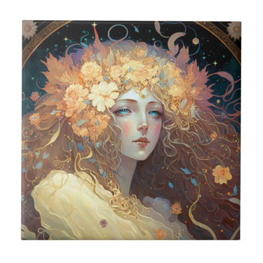 Goddess Fantasy Art Keramik Tile Fliese (Vorderseite)
