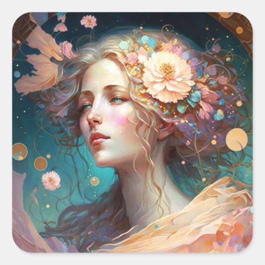 Goddess Fantasy Art Square Sticker (Vorderseite)