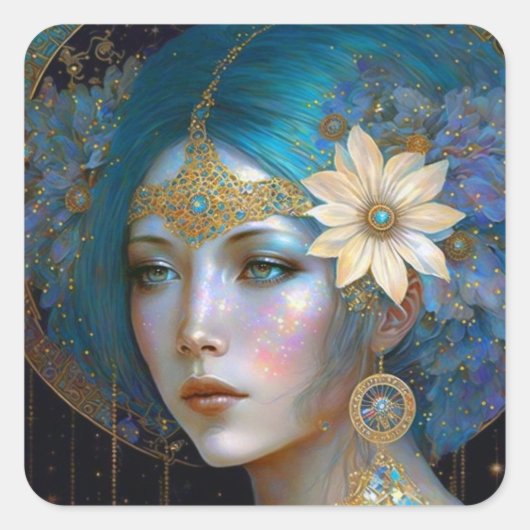 Goddess Fantasy Art Square Sticker (Vorderseite)