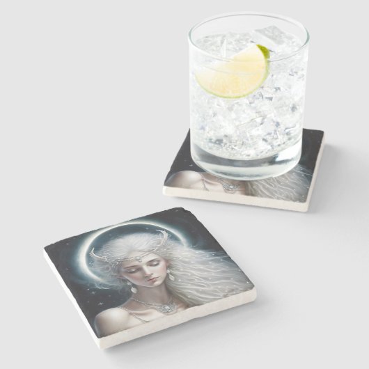 Goddess Fantasy Moon Goddess Crescent Moon Steinuntersetzer (Seitenansicht)