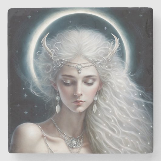 Goddess Fantasy Moon Goddess Crescent Moon Steinuntersetzer (Vorderseite)