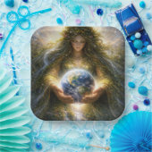 Goddess Gaia Gently Holding Planet Earth Pappteller (Party)
