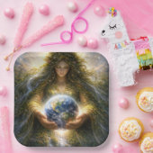 Goddess Gaia Gently Holding Planet Earth Pappteller (Party)