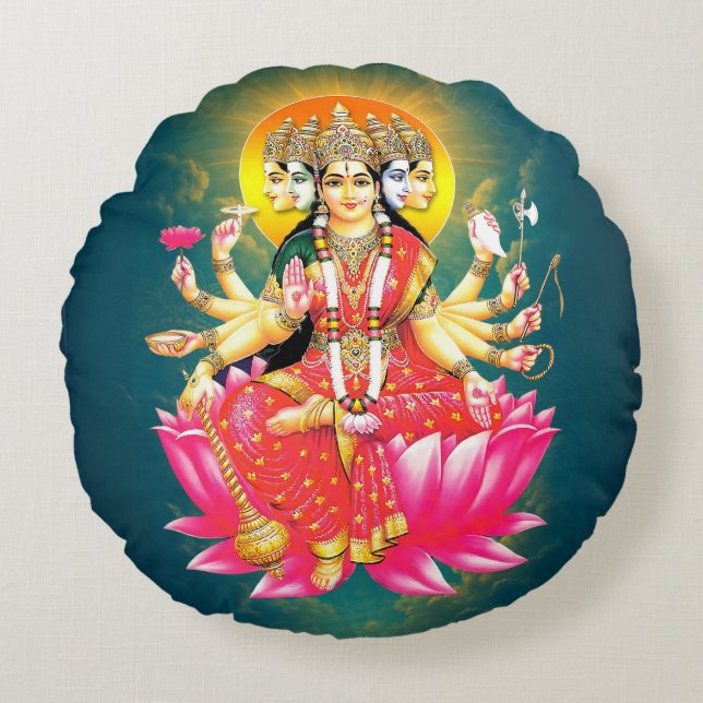 Goddess Gayatri Devi Hindu Deity Rundes Kissen (Vorderseite)