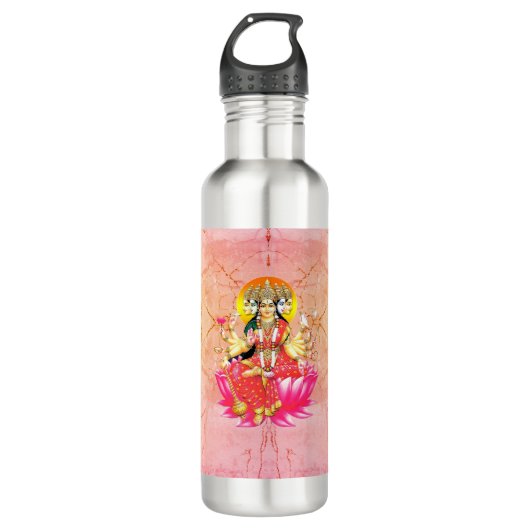 Goddess Gayatri Devi über Lotus Hindu Deity Edelstahlflasche (Vorderseite)