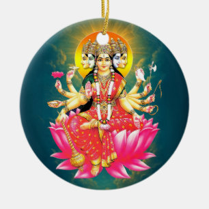 Goddess Gayatri Devi über Lotus Hindu Deity Keramik Ornament