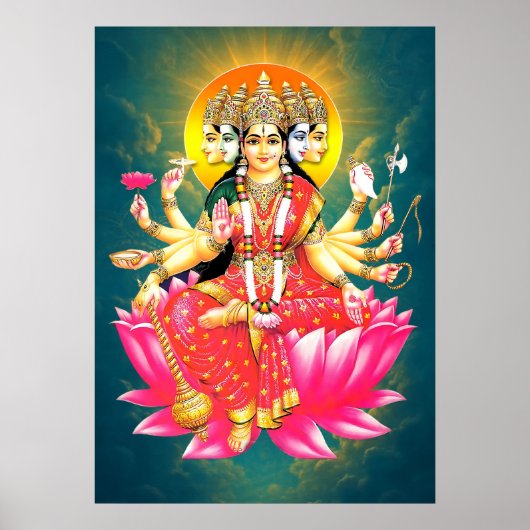 Goddess Gayatri Devi über Lotus Hindu Deity Poster (Vorne)
