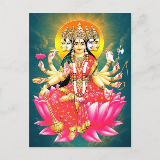 Goddess Gayatri Devi über Lotus Hindu Deity Postkarte (Vorderseite)