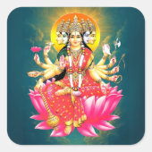 Goddess Gayatri Devi über Lotus Hindu Deity Quadratischer Aufkleber (Vorderseite)
