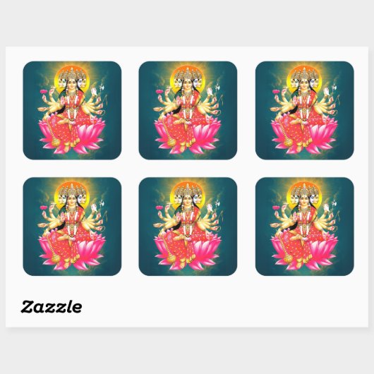 Goddess Gayatri Devi über Lotus Hindu Deity Quadratischer Aufkleber (Blatt)