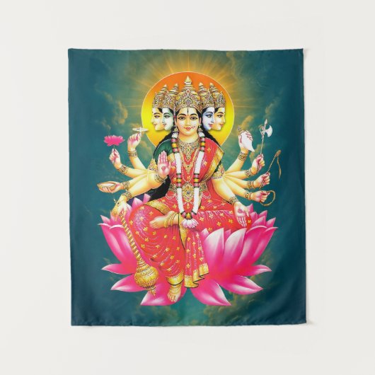 Goddess Gayatri Devi über Lotus Hindu Deity Wandteppich (Vorderseite)