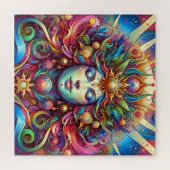 Goddess Head farbenfrohe Haare geschlossen Augen M Puzzle (Horizontal)