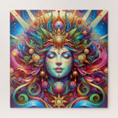 Goddess Head farbenfrohe Haare geschlossen Augen M Puzzle (Vertikal)