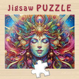 Goddess Head farbenfrohe Haare geschlossen Augen M Puzzle