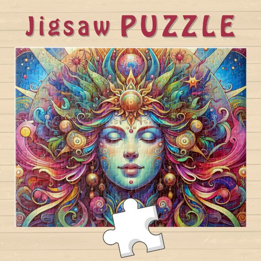 Goddess Head farbenfrohe Haare geschlossen Augen M Puzzle