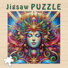 Goddess Head farbenfrohe Haare geschlossen Augen M Puzzle
