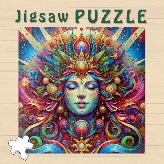 Goddess Head farbenfrohe Haare geschlossen Augen M Puzzle