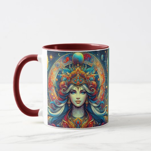 Goddess Head fließend türkis Haar April - Tasse (Links)