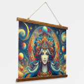 Goddess Head fließend türkis Haar April - Wandteppich Mit Holzrahmen (Gewinkelt)